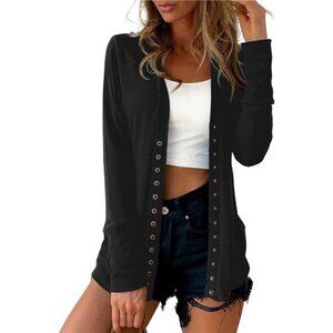 Traleubie Women's Long Sleeve V-Neck Button Down Knit Open Front Cardigan